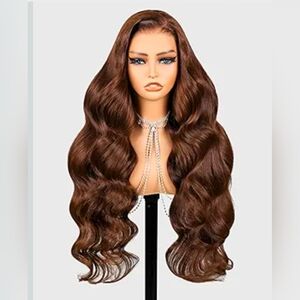 Megalook 26 Inch  Brown Wavy Human Hair Wig